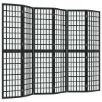 Paravan pliabil cu 6 panouri, stil japonez, negru, 240×170 cm