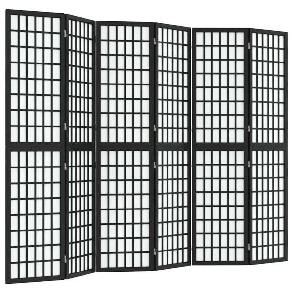 Paravan pliabil cu 6 panouri, stil japonez, negru, 240×170 cm