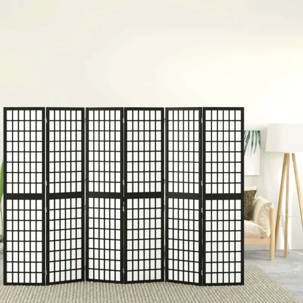 Paravan pliabil cu 6 panouri, stil japonez, negru, 240×170 cm