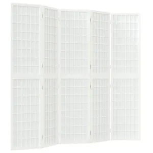 Paravan pliabil cu 5 panouri, stil japonez, alb, 200×170 cm