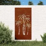 Decor de perete de grădină 105×55 cm design palmier oțel corten