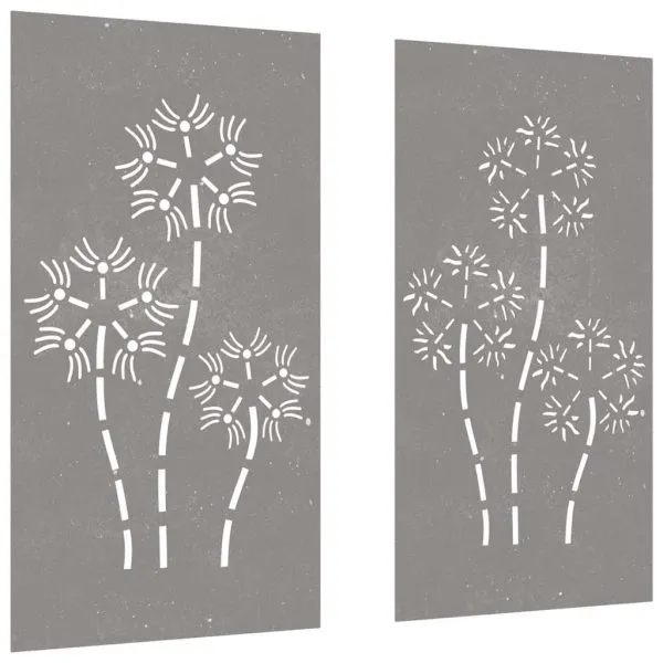 Decor perete grădină 2 buc. 105×55 cm design flori oțel Corten