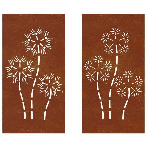 Decor perete grădină 2 buc. 105×55 cm design flori oțel Corten