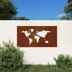 Decor perete grădină 105×55 cm design harta lumii oțel Corten