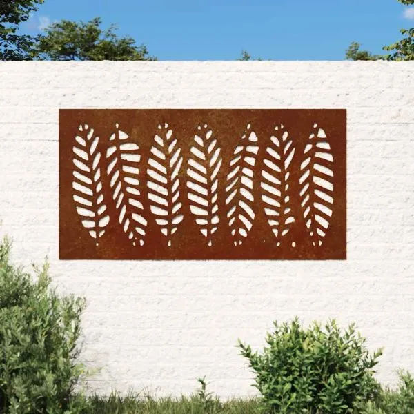 Decorație perete de grădină 105×55 cm design frunze oțel Corten