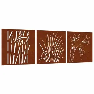 Decor de perete 3 buc. 55×55 cm model iarba oțel Corten