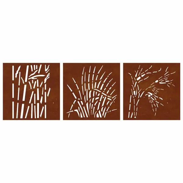 Decor de perete 3 buc. 55×55 cm model iarba oțel Corten
