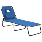 Șezlong pliant albastru textil Oxford&oțel vopsit electrostatic