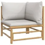 Set mobilier de grădină cu perne gri deschis, 2 piese, bambus