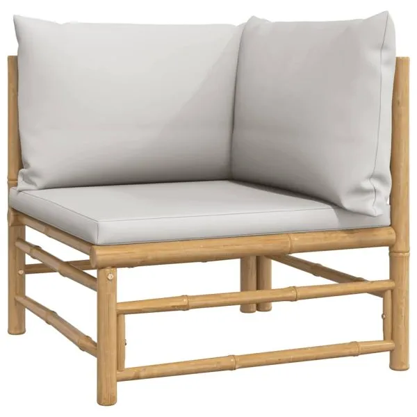 Set mobilier de grădină cu perne gri deschis, 2 piese, bambus