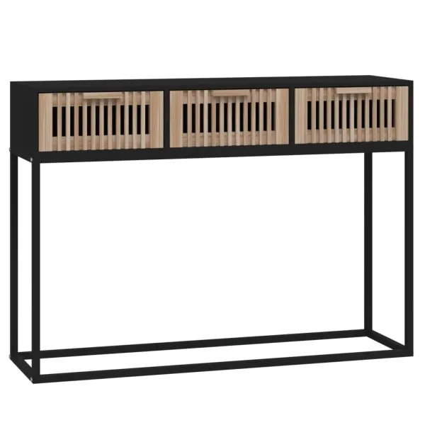 Masă consolă, negru, 105x30x75 cm, lemn prelucrat și fier