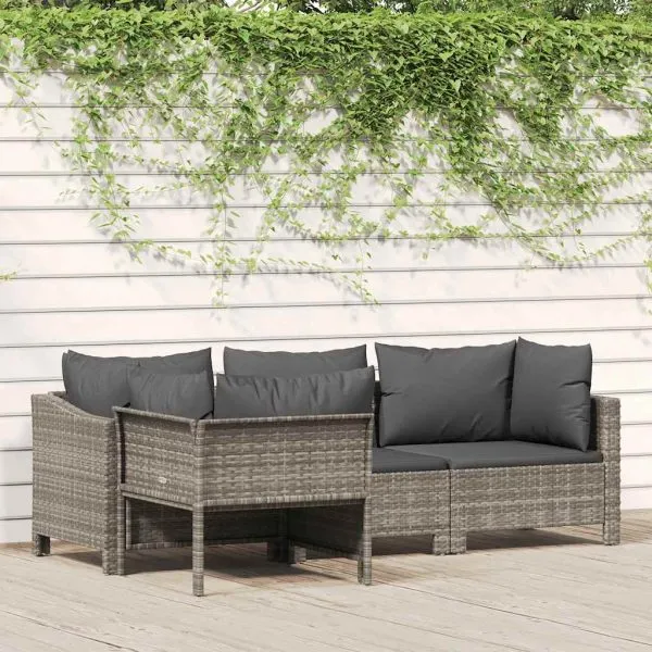 Set mobilier de grădină cu perne, 4 piese, gri, poliratan