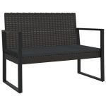 Bancă de grădină cu perne, negru, 106 cm, poliratan