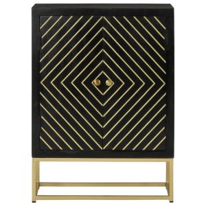 Servantă cu 2 uși, negru/auriu, 55x30x75 cm, lemn masiv mango