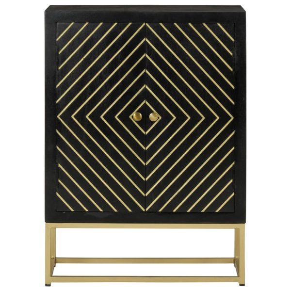 Servantă cu 2 uși, negru/auriu, 55x30x75 cm, lemn masiv mango