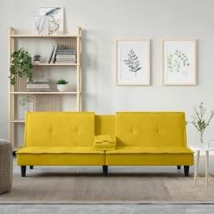 Canapea extensibilă cu suporturi de pahare, galben, catifea