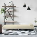 Canapea extensibilă cu suporturi pahare, crem, piele ecologică