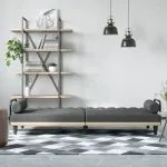 Canapea extensibilă cu cotiere, gri închis, textil