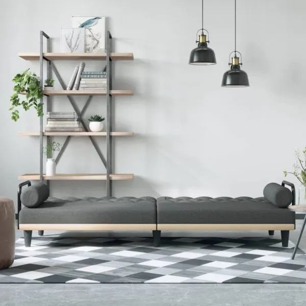 Canapea extensibilă cu cotiere, gri închis, textil