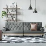 Canapea extensibilă cu cotiere, gri închis, textil