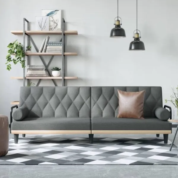 Canapea extensibilă cu cotiere, gri închis, textil