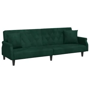 Canapea extensibilă cu cotiere, verde închis, catifea