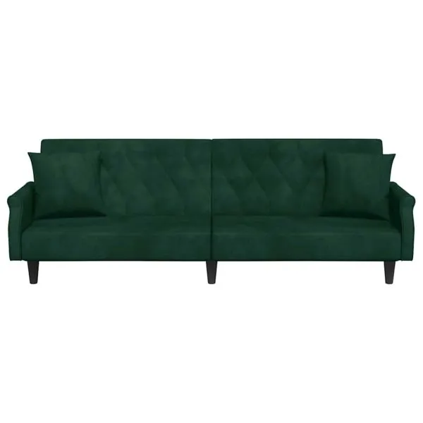 Canapea extensibilă cu cotiere, verde închis, catifea