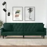 Canapea extensibilă cu cotiere, verde închis, catifea