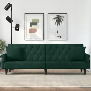 Canapea extensibilă cu cotiere, verde închis, catifea