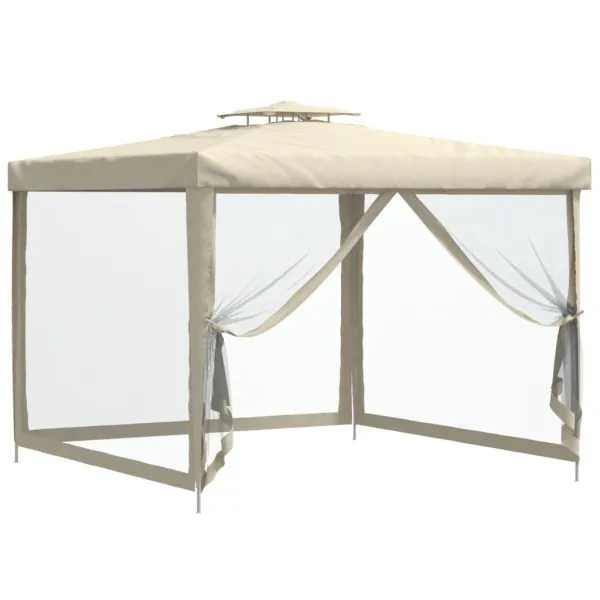 Foișor cu acoperiș dublu, crem, 3x3x2,68 m, material textil