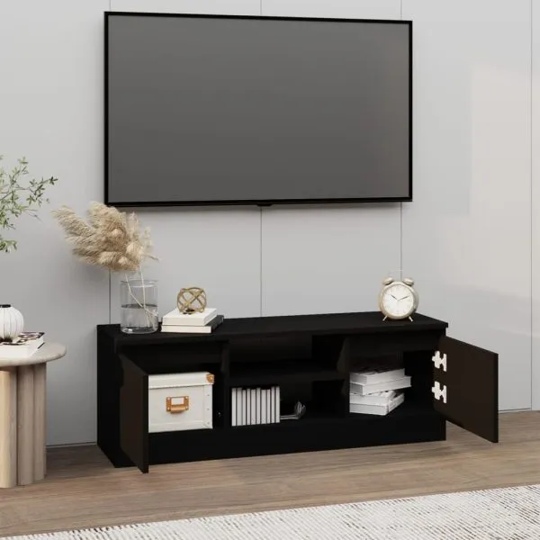 Comodă TV cu ușă, negru, 102x30x36 cm