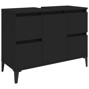Dulap de chiuvetă, negru, 80x33x60 cm, lemn prelucrat