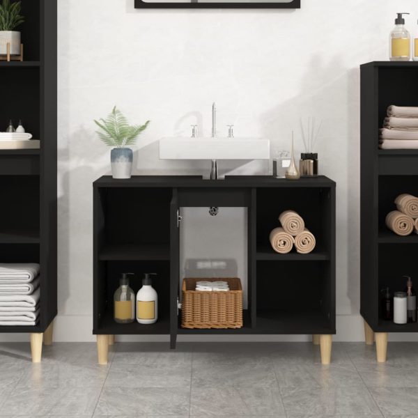 Dulap de chiuvetă, negru, 80x33x60 cm, lemn prelucrat