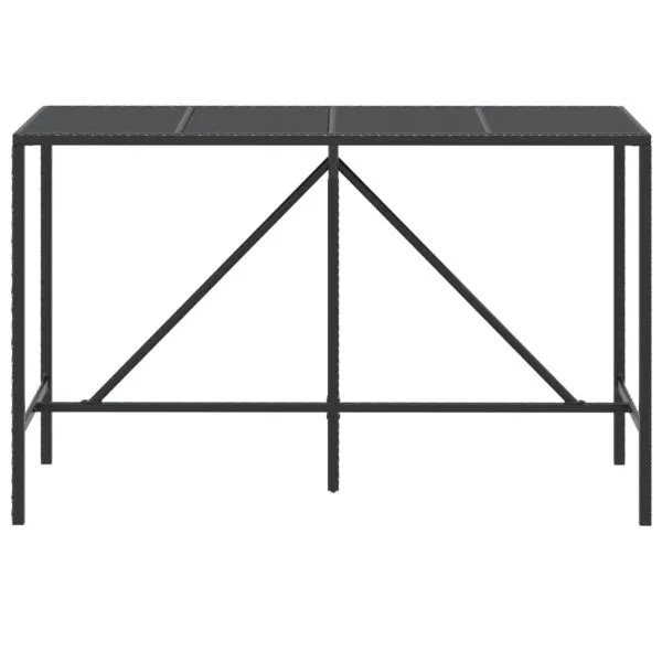 Masă de bar cu blat din sticlă, negru, 180x70x110 cm, poliratan