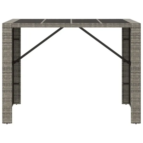Masă de bar cu blat din sticlă, gri, 145x80x110 cm, poliratan
