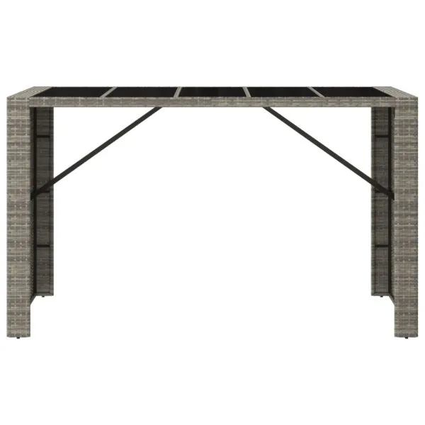 Masă de bar cu blat din sticlă, gri, 185x80x110 cm, poliratan