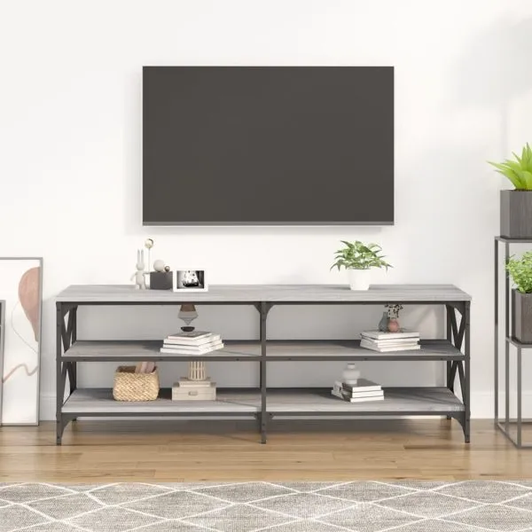 Comodă TV, gri sonoma, 140x40x50 cm, lemn prelucrat