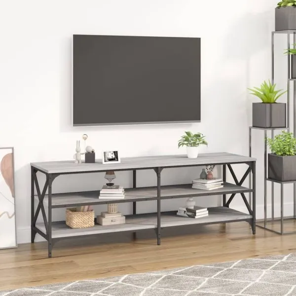Comodă TV, gri sonoma, 140x40x50 cm, lemn prelucrat