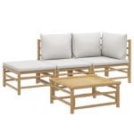 Set mobilier de grădină cu perne gri deschis, 4 piese, bambus
