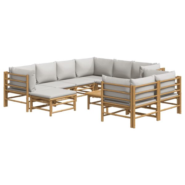 Set mobilier de grădină cu perne gri deschis, 10 piese, bambus