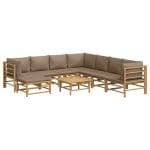 Set mobilier de grădină cu perne gri taupe, 9 piese, bambus