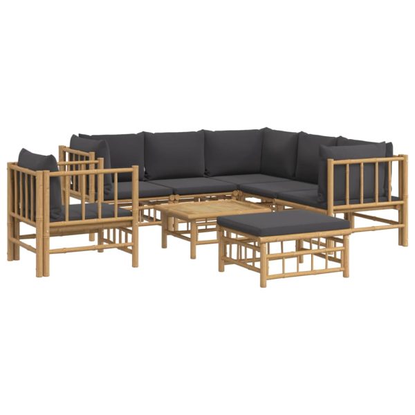 Set mobilier de grădină cu perne gri închis, 8 piese, bambus