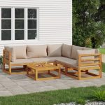 Set mobilier de grădină cu perne gri taupe, 6 piese, lemn masiv