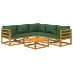 Set mobilier de grădină cu perne verzi, 6 piese, lemn masiv