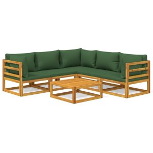 Set mobilier de grădină cu perne verzi, 6 piese, lemn masiv