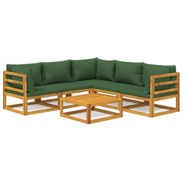 Set mobilier de grădină cu perne verzi, 6 piese, lemn masiv
