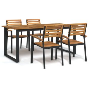 Set mobilier de grădină, 5 piese, lemn masiv de acacia și metal