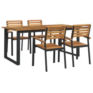 Set mobilier de grădină, 5 piese, lemn masiv de acacia și metal