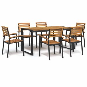 Set mobilier de grădină, 7 piese, lemn masiv de acacia și metal