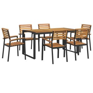 Set mobilier de grădină, 7 piese, lemn masiv de acacia și metal